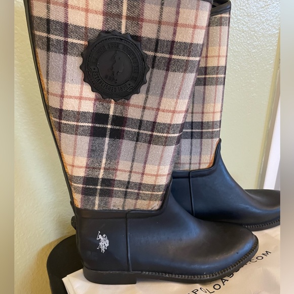 RL US Polo Association 2 Lillian Tall Rain Boots Plaid Upper Leg Print 8M - Picture 4 of 16